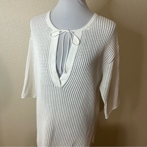 Theory white open knit crochet tunic top MEDIUM - Picture 3 of 10